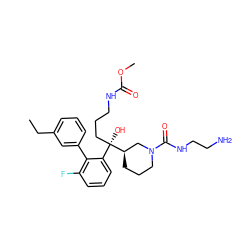 CCc1cccc(-c2c(F)cccc2[C@@](O)(CCCNC(=O)OC)[C@@H]2CCCN(C(=O)NCCN)C2)c1 ZINC000201928399