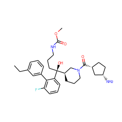 CCc1cccc(-c2c(F)cccc2[C@](O)(CCCNC(=O)OC)[C@@H]2CCCN(C(=O)[C@@H]3CC[C@H](N)C3)C2)c1 ZINC000141828694