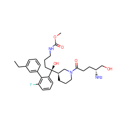 CCc1cccc(-c2c(F)cccc2[C@](O)(CCCNC(=O)OC)[C@@H]2CCCN(C(=O)CC[C@@H](N)CO)C2)c1 ZINC000201930151