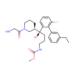 CCc1cccc(-c2c(F)cccc2[C@](O)(CCCNC(=O)OC)[C@@H]2CCCN(C(=O)CN)C2)c1 ZINC000201929866