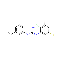 CCc1cccc(N(C)/C(N)=N/c2cc(SC)cc(Br)c2Cl)c1 ZINC000027427007