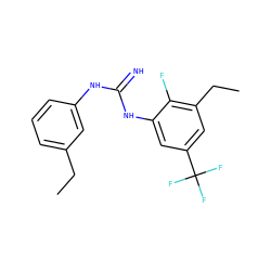 CCc1cccc(NC(=N)Nc2cc(C(F)(F)F)cc(CC)c2F)c1 ZINC000027431096