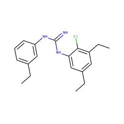 CCc1cccc(NC(=N)Nc2cc(CC)cc(CC)c2Cl)c1 ZINC000027427344