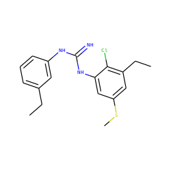 CCc1cccc(NC(=N)Nc2cc(SC)cc(CC)c2Cl)c1 ZINC000027427242
