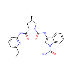 CCc1cccc(NC(=O)[C@@H]2C[C@@H](F)CN2C(=O)Nc2cn(C(N)=O)c3ccccc23)n1 ZINC000148315207