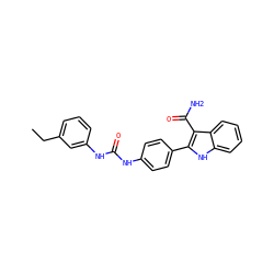 CCc1cccc(NC(=O)Nc2ccc(-c3[nH]c4ccccc4c3C(N)=O)cc2)c1 ZINC001772602295
