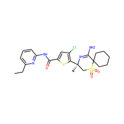 CCc1cccc(NC(=O)c2cc(Cl)c([C@]3(C)CS(=O)(=O)C4(CCCCC4)C(N)=N3)s2)n1 ZINC000217751587