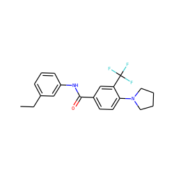 CCc1cccc(NC(=O)c2ccc(N3CCCC3)c(C(F)(F)F)c2)c1 ZINC000066111646
