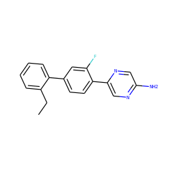 CCc1ccccc1-c1ccc(-c2cnc(N)cn2)c(F)c1 ZINC000224791334