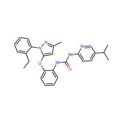 CCc1ccccc1-n1nc(C)cc1Oc1ccccc1NC(=O)Nc1ccc(C(C)C)cn1 ZINC000029043832