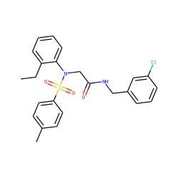 CCc1ccccc1N(CC(=O)NCc1cccc(Cl)c1)S(=O)(=O)c1ccc(C)cc1 ZINC000028890793