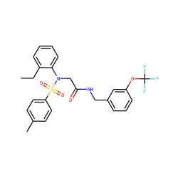 CCc1ccccc1N(CC(=O)NCc1cccc(OC(F)(F)F)c1)S(=O)(=O)c1ccc(C)cc1 ZINC000028890789
