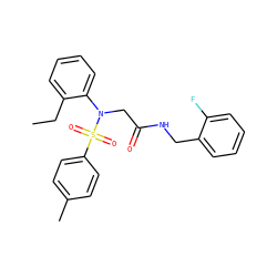 CCc1ccccc1N(CC(=O)NCc1ccccc1F)S(=O)(=O)c1ccc(C)cc1 ZINC000028890818