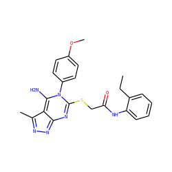 CCc1ccccc1NC(=O)CSc1nc2nnc(C)c-2c(N)n1-c1ccc(OC)cc1 ZINC000100623004