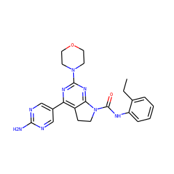 CCc1ccccc1NC(=O)N1CCc2c(-c3cnc(N)nc3)nc(N3CCOCC3)nc21 ZINC000118760777