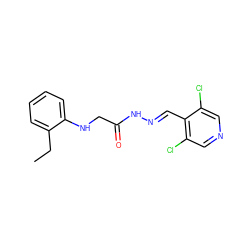 CCc1ccccc1NCC(=O)N/N=C/c1c(Cl)cncc1Cl ZINC000201289475