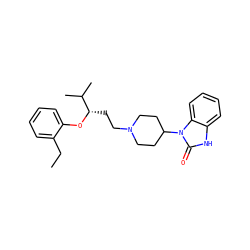 CCc1ccccc1O[C@@H](CCN1CCC(n2c(=O)[nH]c3ccccc32)CC1)C(C)C ZINC000028135419