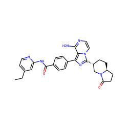 CCc1ccnc(NC(=O)c2ccc(-c3nc([C@@H]4CC[C@H]5CCC(=O)N5C4)n4ccnc(N)c34)cc2)c1 ZINC000145535606