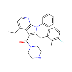 CCc1ccnc2c1c(C(=O)N1CCNCC1)c(Cc1cccc(F)c1C)n2-c1ccccc1 ZINC000072181789