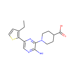 CCc1ccsc1-c1cnc(N)c(N2CCC(C(=O)O)CC2)n1 ZINC000064447482