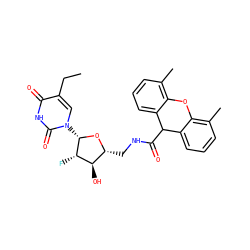 CCc1cn([C@@H]2O[C@H](CNC(=O)C3c4cccc(C)c4Oc4c(C)cccc43)[C@@H](O)[C@@H]2F)c(=O)[nH]c1=O ZINC000029402467