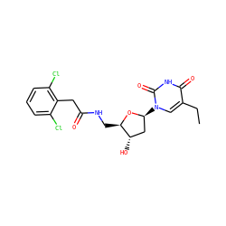 CCc1cn([C@H]2C[C@H](O)[C@@H](CNC(=O)Cc3c(Cl)cccc3Cl)O2)c(=O)[nH]c1=O ZINC000003777510