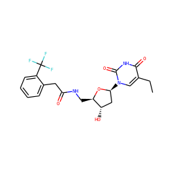 CCc1cn([C@H]2C[C@H](O)[C@@H](CNC(=O)Cc3ccccc3C(F)(F)F)O2)c(=O)[nH]c1=O ZINC000029403154