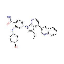 CCc1cn(-c2ccc(C(N)=O)c(N[C@H]3CC[C@H](O)CC3)c2)c2nccc(-c3cnc4ccccc4c3)c12 ZINC000261120655