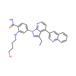 CCc1cn(-c2ccc(C(N)=O)c(NCCCCO)c2)c2nccc(-c3cnc4ccccc4c3)c12 ZINC000169223991