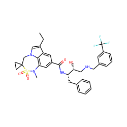 CCc1cn2c3c(cc(C(=O)N[C@@H](Cc4ccccc4)[C@H](O)CNCc4cccc(C(F)(F)F)c4)cc13)N(C)S(=O)(=O)C1(CC1)C2 ZINC000219202631