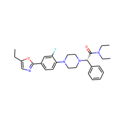 CCc1cnc(-c2ccc(N3CCN([C@H](C(=O)N(CC)CC)c4ccccc4)CC3)c(F)c2)o1 ZINC000103226307