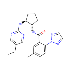 CCc1cnc(N[C@H]2CCC[C@@H]2NC(=O)c2cc(C)ccc2-n2nccn2)nc1 ZINC001772592435