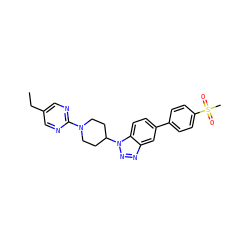 CCc1cnc(N2CCC(n3nnc4cc(-c5ccc(S(C)(=O)=O)cc5)ccc43)CC2)nc1 ZINC000204217333