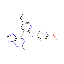 CCc1cnc(Nc2ccc(OC)nc2)c(-c2nc(C)nc3[nH]cnc23)c1 ZINC000113149195