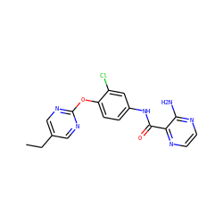 CCc1cnc(Oc2ccc(NC(=O)c3nccnc3N)cc2Cl)nc1 ZINC000653853270