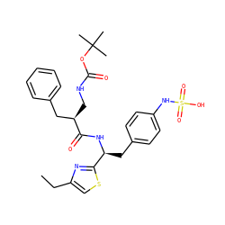 CCc1csc([C@H](Cc2ccc(NS(=O)(=O)O)cc2)NC(=O)[C@H](CNC(=O)OC(C)(C)C)Cc2ccccc2)n1 ZINC000114379085