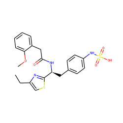 CCc1csc([C@H](Cc2ccc(NS(=O)(=O)O)cc2)NC(=O)Cc2ccccc2OC)n1 ZINC000113971624