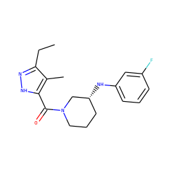 CCc1n[nH]c(C(=O)N2CCC[C@@H](Nc3cccc(F)c3)C2)c1C ZINC000015936643