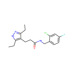 CCc1n[nH]c(CC)c1CCC(=O)NCc1ccc(F)cc1Cl ZINC000058494460