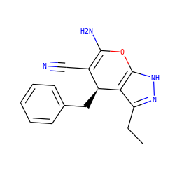 CCc1n[nH]c2c1[C@@H](Cc1ccccc1)C(C#N)=C(N)O2 ZINC000008580002