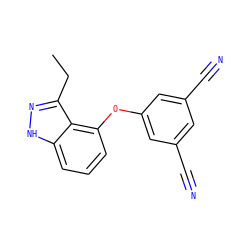 CCc1n[nH]c2cccc(Oc3cc(C#N)cc(C#N)c3)c12 ZINC000040405271