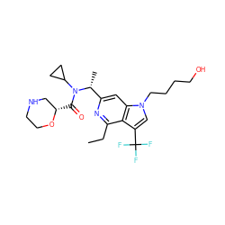 CCc1nc([C@@H](C)N(C(=O)[C@H]2CNCCO2)C2CC2)cc2c1c(C(F)(F)F)cn2CCCCO ZINC001772577102