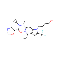 CCc1nc([C@@H](C)N(C(=O)[C@H]2CNCCO2)C2CC2)cc2c1cc(C(F)(F)F)n2CCCCO ZINC001772610986