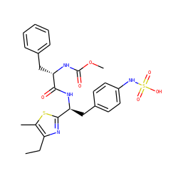 CCc1nc([C@H](Cc2ccc(NS(=O)(=O)O)cc2)NC(=O)[C@H](Cc2ccccc2)NC(=O)OC)sc1C ZINC000114377636