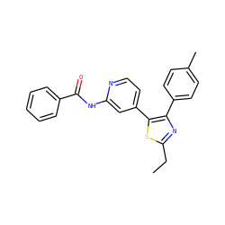 CCc1nc(-c2ccc(C)cc2)c(-c2ccnc(NC(=O)c3ccccc3)c2)s1 ZINC000013673409