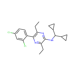 CCc1nc(-c2ccc(Cl)cc2Cl)c(CC)nc1NC(C1CC1)C1CC1 ZINC000072177957