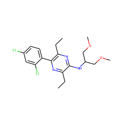 CCc1nc(-c2ccc(Cl)cc2Cl)c(CC)nc1NC(COC)COC ZINC000072177681