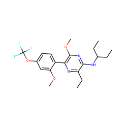 CCc1nc(-c2ccc(OC(F)(F)F)cc2OC)c(OC)nc1NC(CC)CC ZINC000038467746