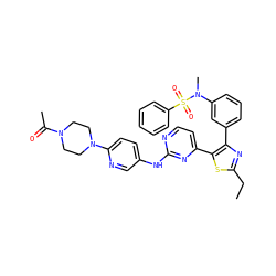 CCc1nc(-c2cccc(N(C)S(=O)(=O)c3ccccc3)c2)c(-c2ccnc(Nc3ccc(N4CCN(C(C)=O)CC4)nc3)n2)s1 ZINC000072178256
