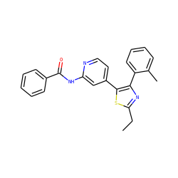 CCc1nc(-c2ccccc2C)c(-c2ccnc(NC(=O)c3ccccc3)c2)s1 ZINC000013673407